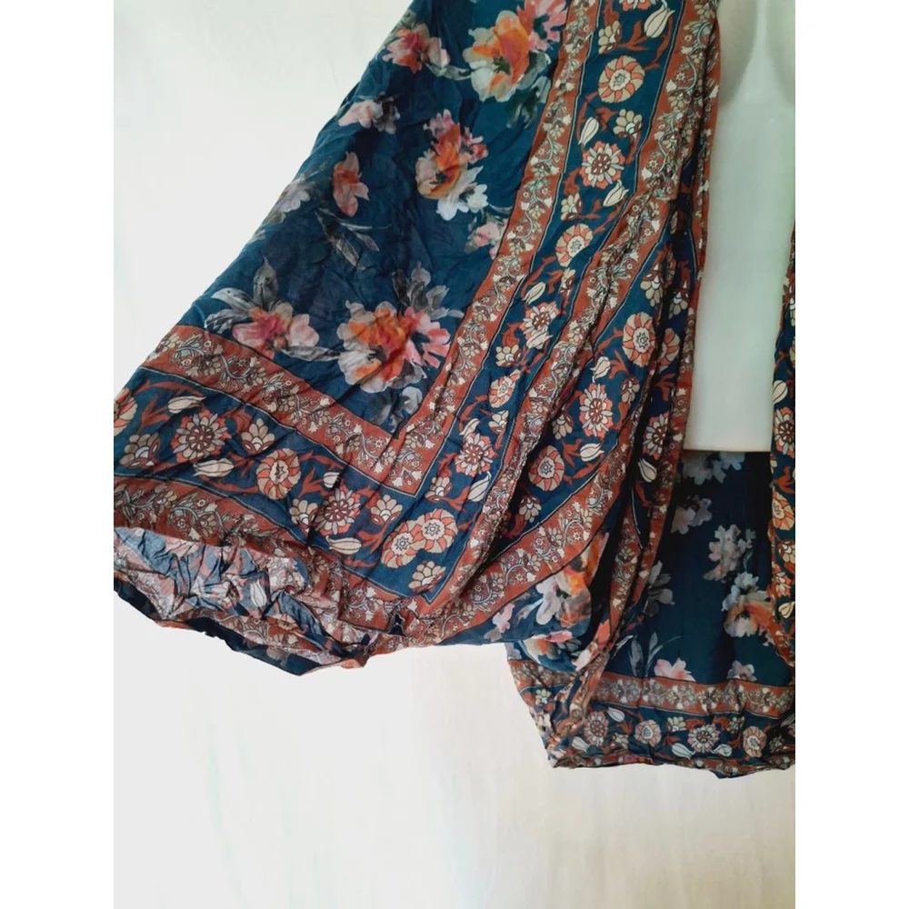 Feathers by Tolani Floral Print Size S womens Blue Orange kimono wrap shrug - Picture 2 of 7